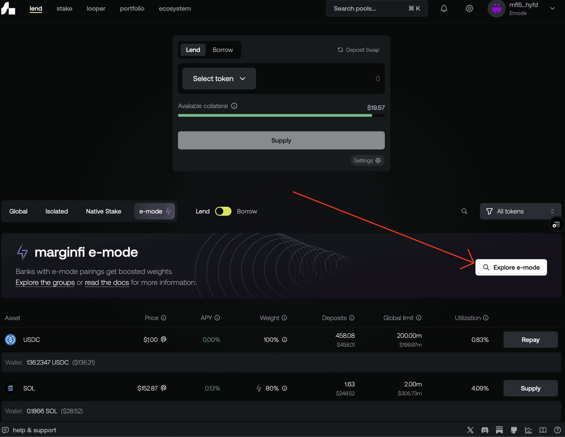 Selecting e-mode assets